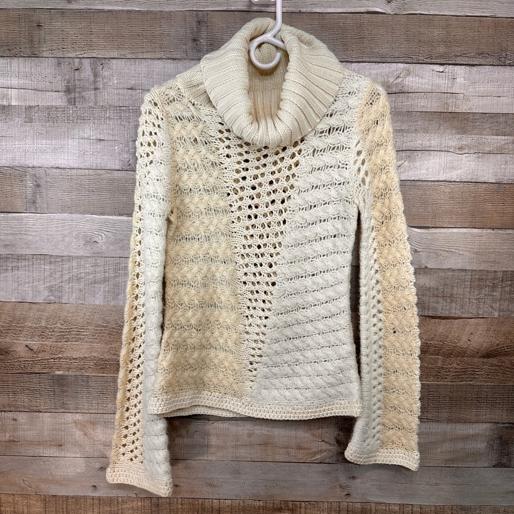 Sleeping on Snow Anthropologie Ivory Mixed Knit Turtleneck Sweater Wool Blend S